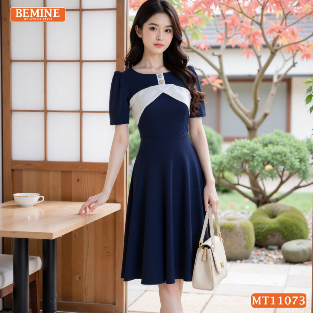 Đầm thiết kế BEMINE cổ thuyền đính cúc MT11073