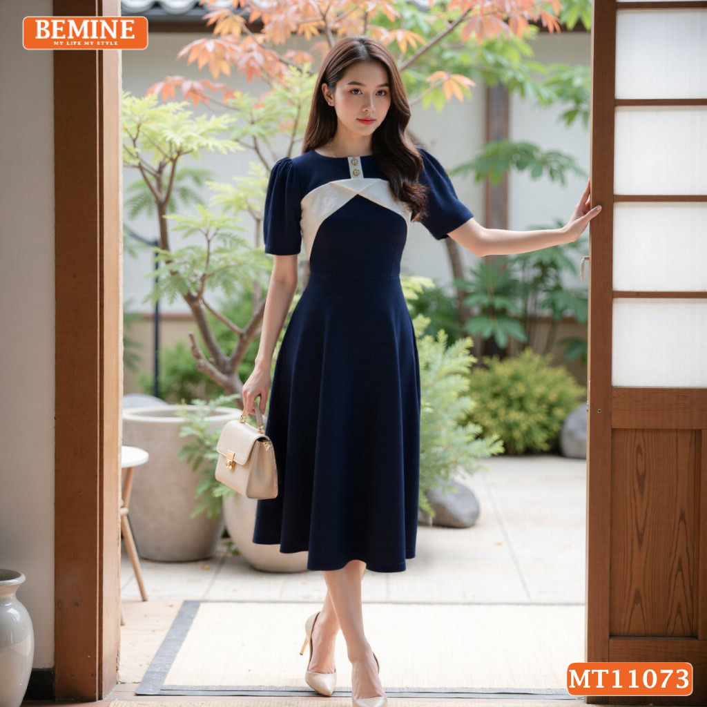 Đầm thiết kế BEMINE cổ thuyền đính cúc MT11073