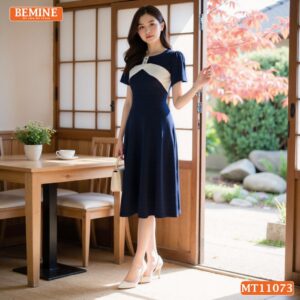 Đầm thiết kế BEMINE cổ thuyền đính cúc MT11073