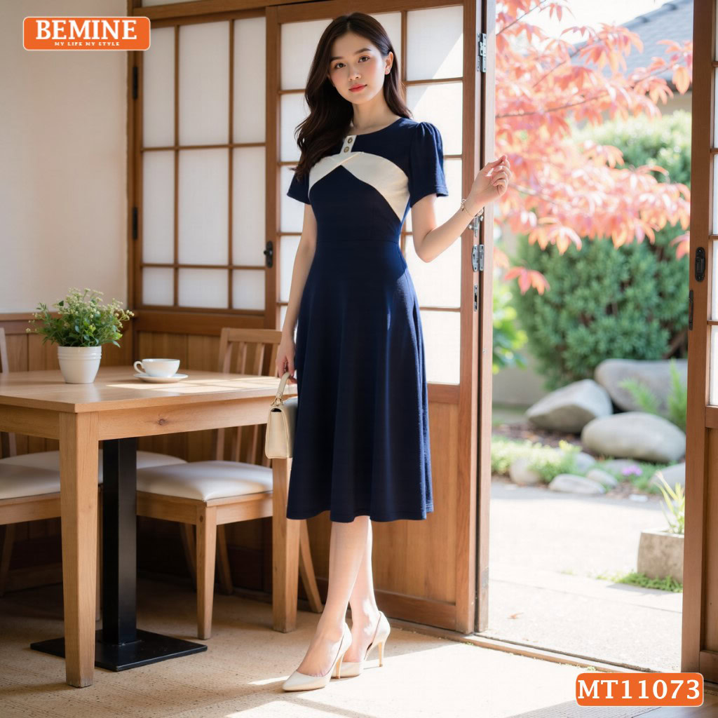 Đầm thiết kế BEMINE cổ thuyền đính cúc MT11073