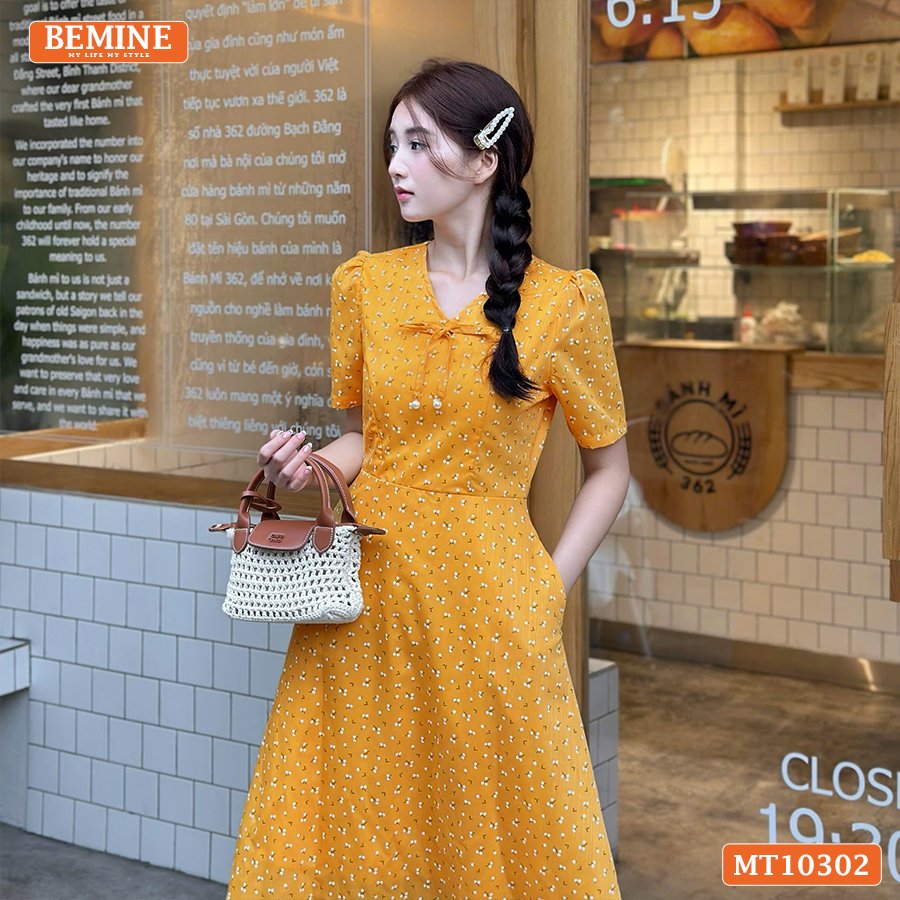 Đầm thiết kế BEMINE cổ tim đính nơ MT10302