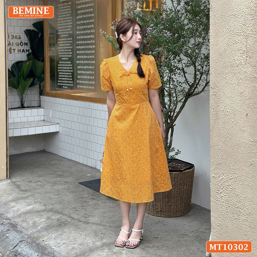 Đầm thiết kế BEMINE cổ tim đính nơ MT10302