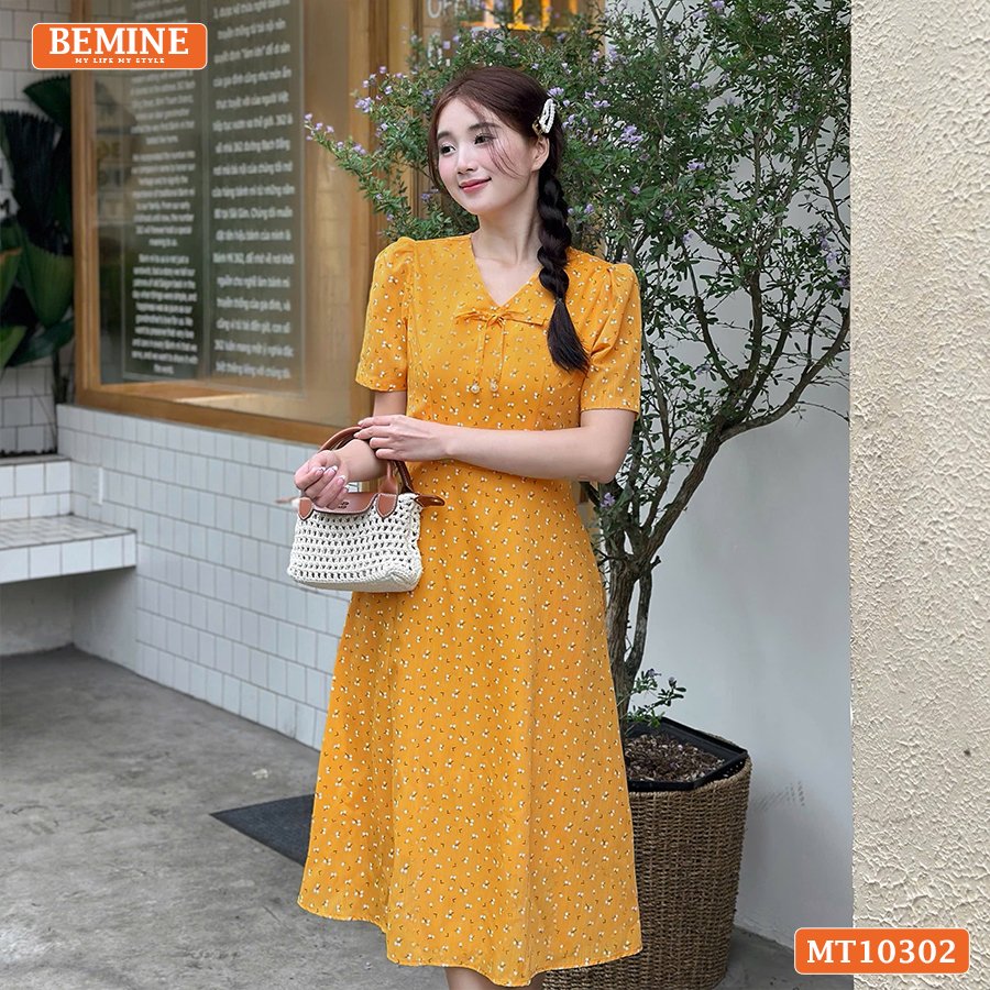Đầm thiết kế BEMINE cổ tim đính nơ MT10302