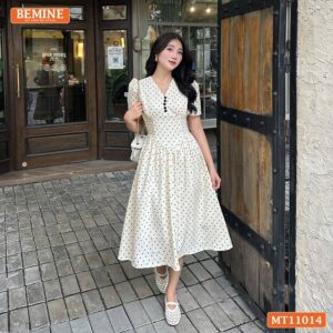 Đầm thiết kế BEMINE cổ tim nhún ngực MT11014