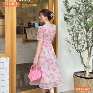Đầm thiết kế BEMINE cổ tim xếp ly voan hoa MT10405