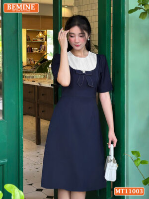 Đầm thiết kế BEMINE cổ tròn đính nơ MT11003