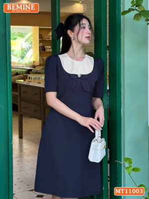 Đầm thiết kế BEMINE cổ tròn đính nơ MT11003