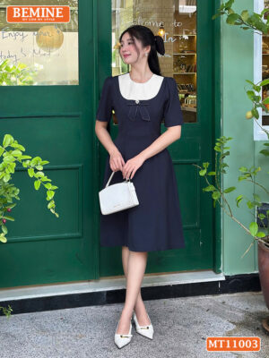 Đầm thiết kế BEMINE cổ tròn đính nơ MT11003