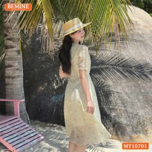 Đầm thiết kế BEMINE cổ tròn đính nơ voan MT10701