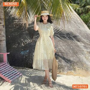 Đầm thiết kế BEMINE cổ tròn đính nơ voan MT10701