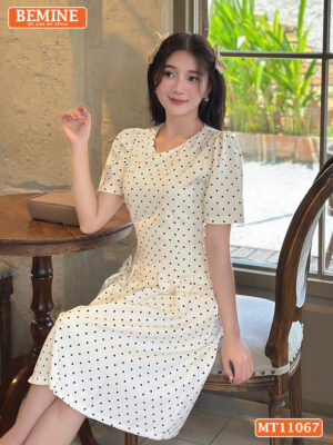 Đầm thiết kế BEMINE cổ tròn váy chấm bi MT11067
