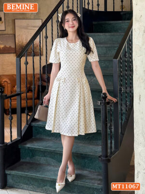 Đầm thiết kế BEMINE cổ tròn váy chấm bi MT11067