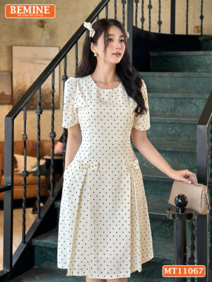 Đầm thiết kế BEMINE cổ tròn váy chấm bi MT11067