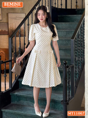 Đầm thiết kế BEMINE cổ tròn váy chấm bi MT11067