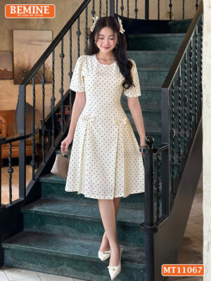 Đầm thiết kế BEMINE cổ tròn váy chấm bi MT11067