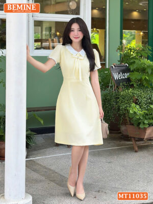 Đầm thiết kế BEMINE cổ viền bèo đính nơ MT11035