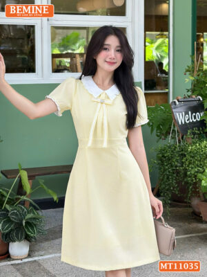 Đầm thiết kế BEMINE cổ viền bèo đính nơ MT11035