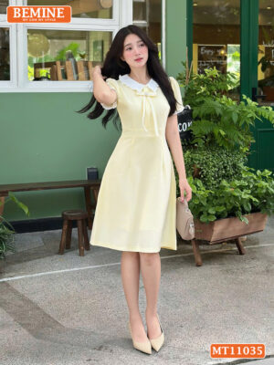 Đầm thiết kế BEMINE cổ viền bèo đính nơ MT11035