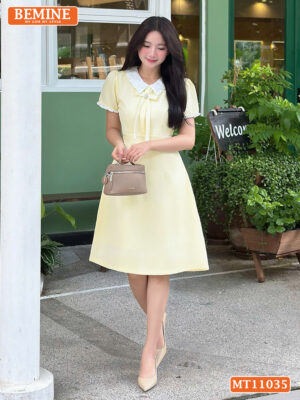 Đầm thiết kế BEMINE cổ viền bèo đính nơ MT11035