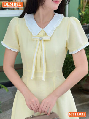 Đầm thiết kế BEMINE cổ viền bèo đính nơ MT11035