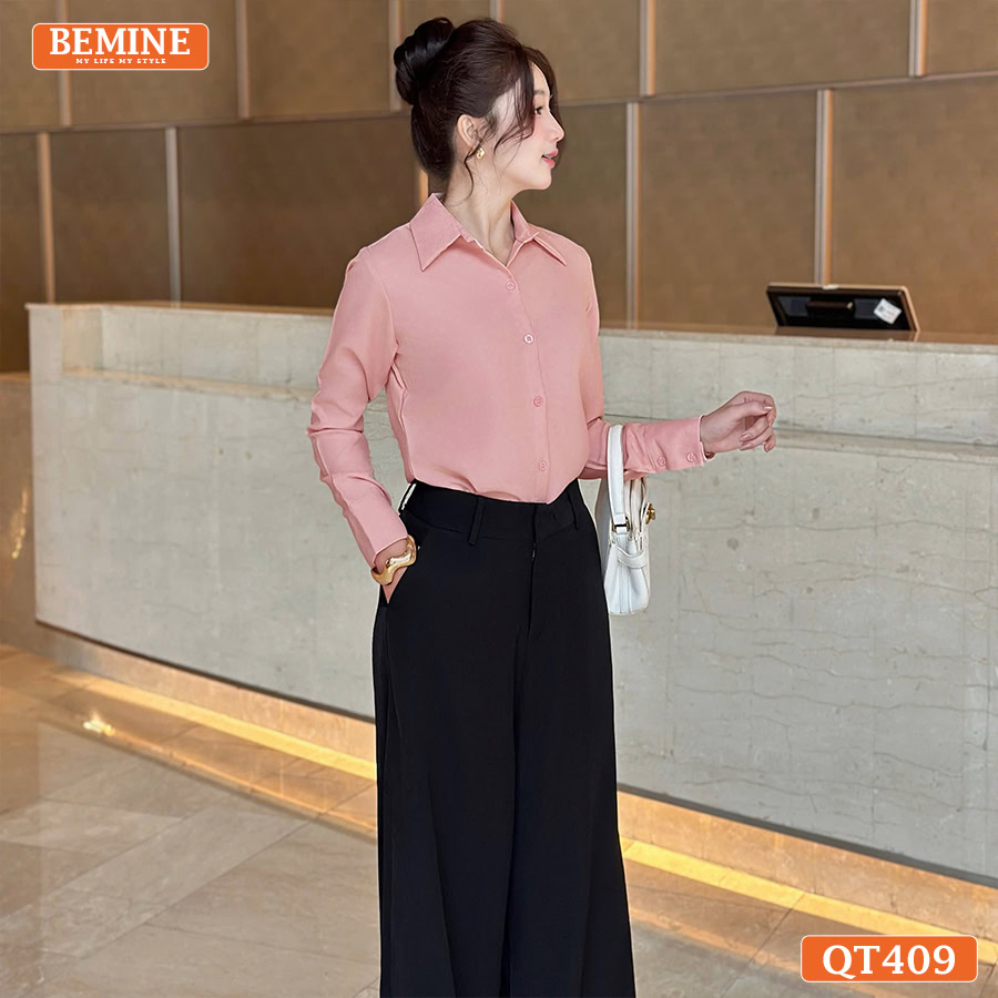 Ảnh chụp toàn thân quần tây nữ BEMINE QT409 màu đen, mang lại vẻ ngoài chỉn chu và tự tin.