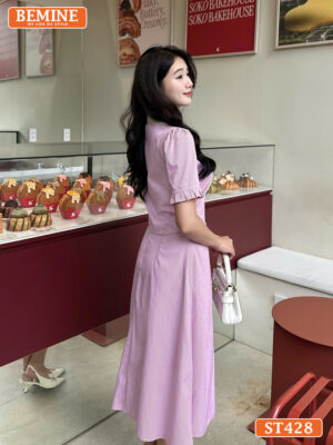 Set BEMINE áo sơ mi đính cúc chân váy ST428