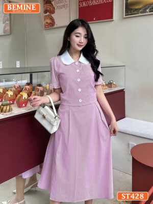 Set BEMINE áo sơ mi đính cúc chân váy ST428
