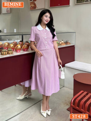 Set BEMINE áo sơ mi đính cúc chân váy ST428