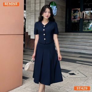 Set thiết kế BEMINE cổ đức chân váy xếp ly ST429