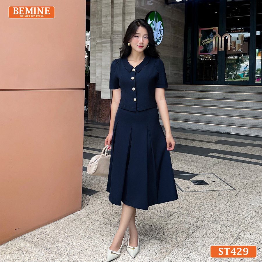 Set thiết kế BEMINE cổ đức chân váy xếp ly ST429
