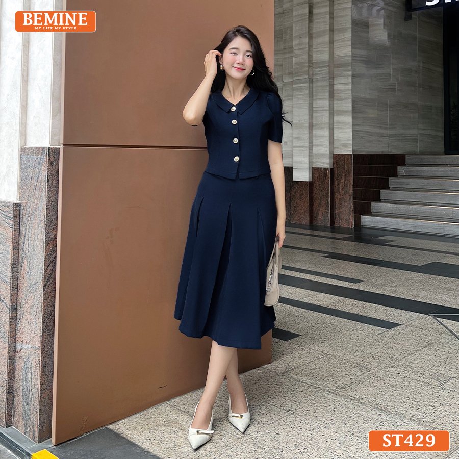 Set thiết kế BEMINE cổ đức chân váy xếp ly ST429