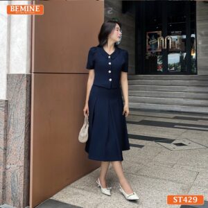Set thiết kế BEMINE cổ đức chân váy xếp ly ST429