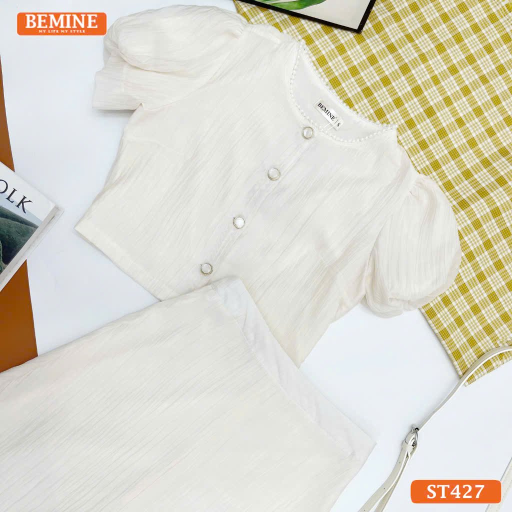 Set thiết kế tơ voan BEMINE áo chân váy dài ST427