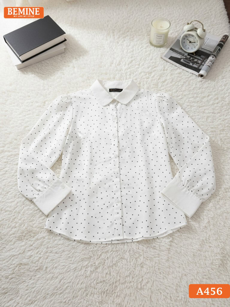 Áo sơ mi dáng suông chấm bi A456 BEMINE hồng phấn dịu dàng nổi bật