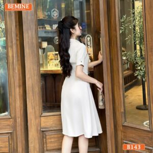 Đầm đi chơi BEMINE B143, cổ đức, dáng chữ A, có đai eo giúp tôn dáng và tạo điểm nhấn.