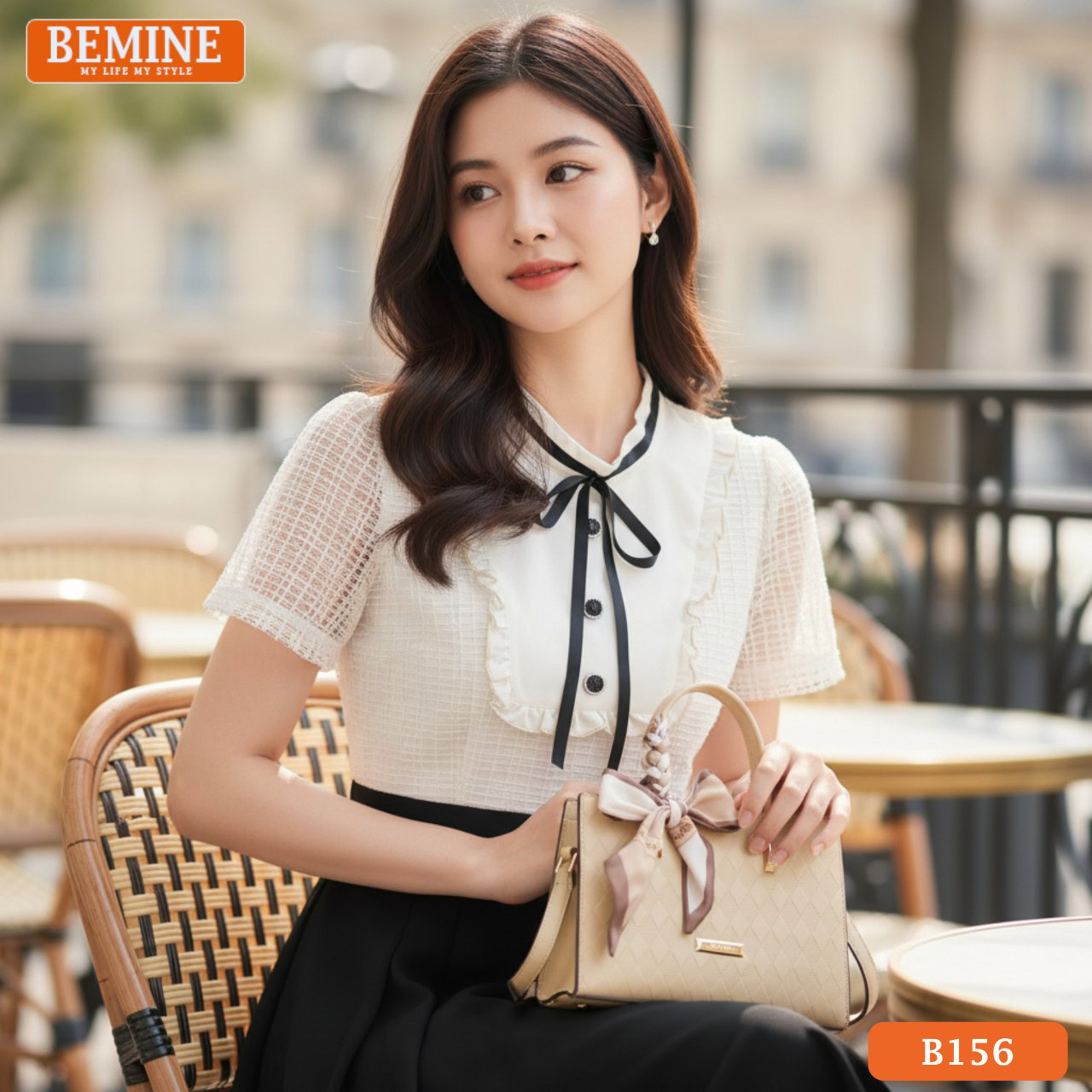 Đầm BEMINE cổ tròn viền bèo A B156 xanh mint trẻ trung nổi bật cả ngày