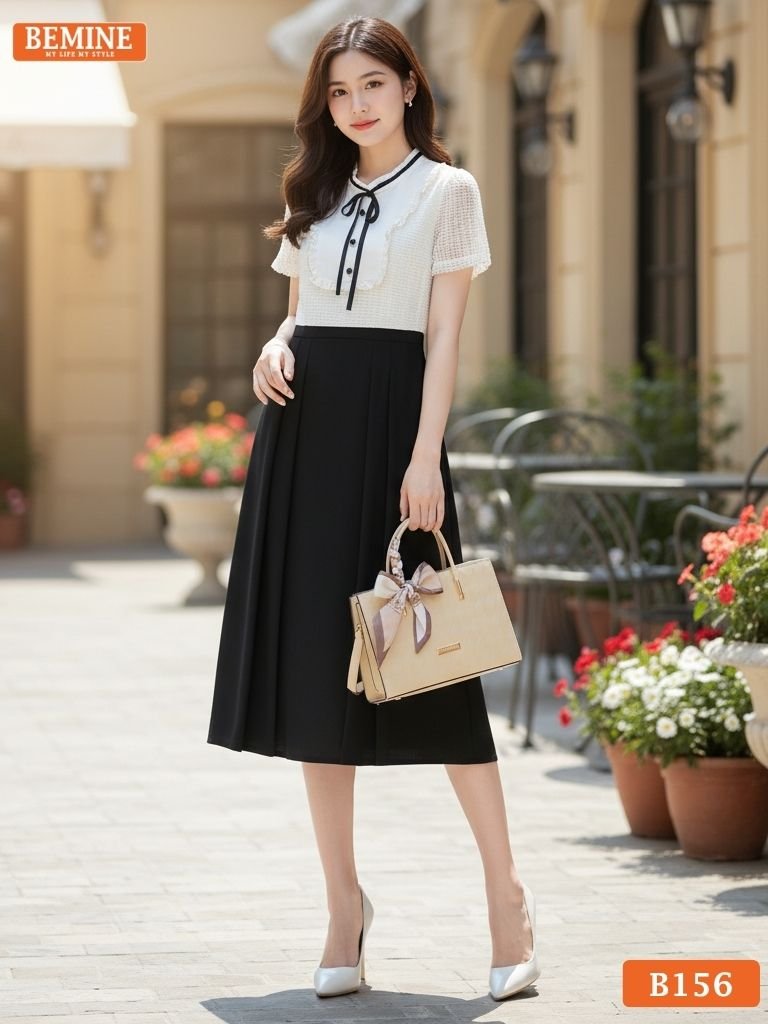 Đầm Thiết Kế BEMINE Cổ Tròn Viền Bèo Dáng Chữ A B156 Đầm BEMINE B156 cổ tròn viền bèo A tím lavender dịu dàng cuốn hút mọi ánh nhìn