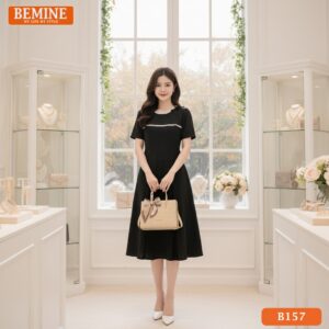 Đầm thiết kế BEMINE cổ tròn vai đính nơ B157