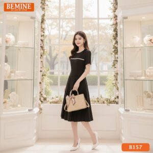 Đầm chữ A công sở đính nơ