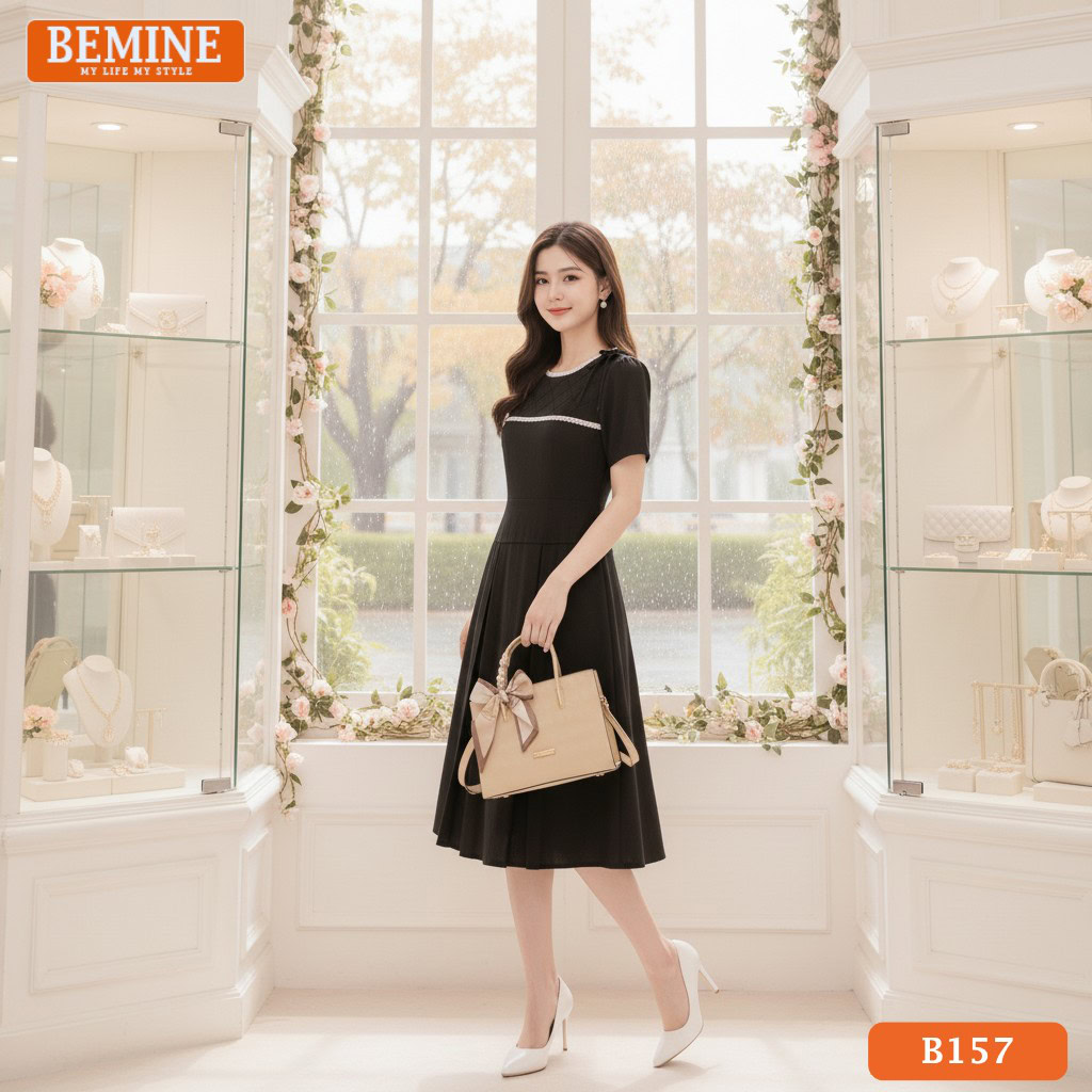 Đầm chữ A công sở đính nơ