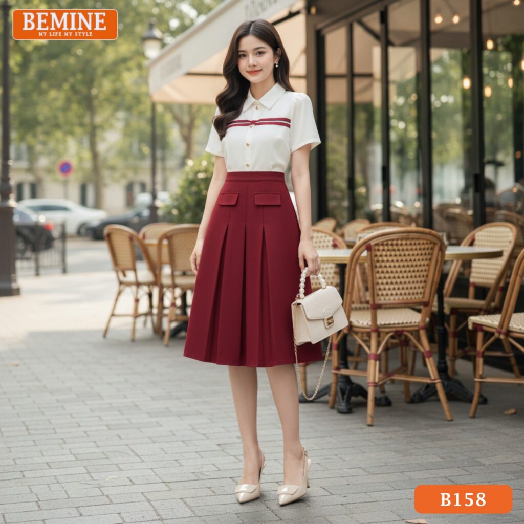 Đầm thiết kế BEMINE Dáng Chữ A Công Sở Cổ Sơ Mi B158 màu đen, phù hợp đi làm.