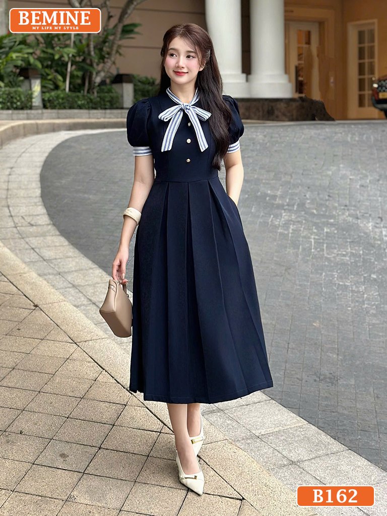 Top 7+ Mẫu Đầm Đen Dự Tiệc Quý Phái, Quyến Rũ Cho Chị Em Đầm BEMINE cổ trụ phối sọc nơ B162 dáng A tím lavender xinh xắn đi liên hoan