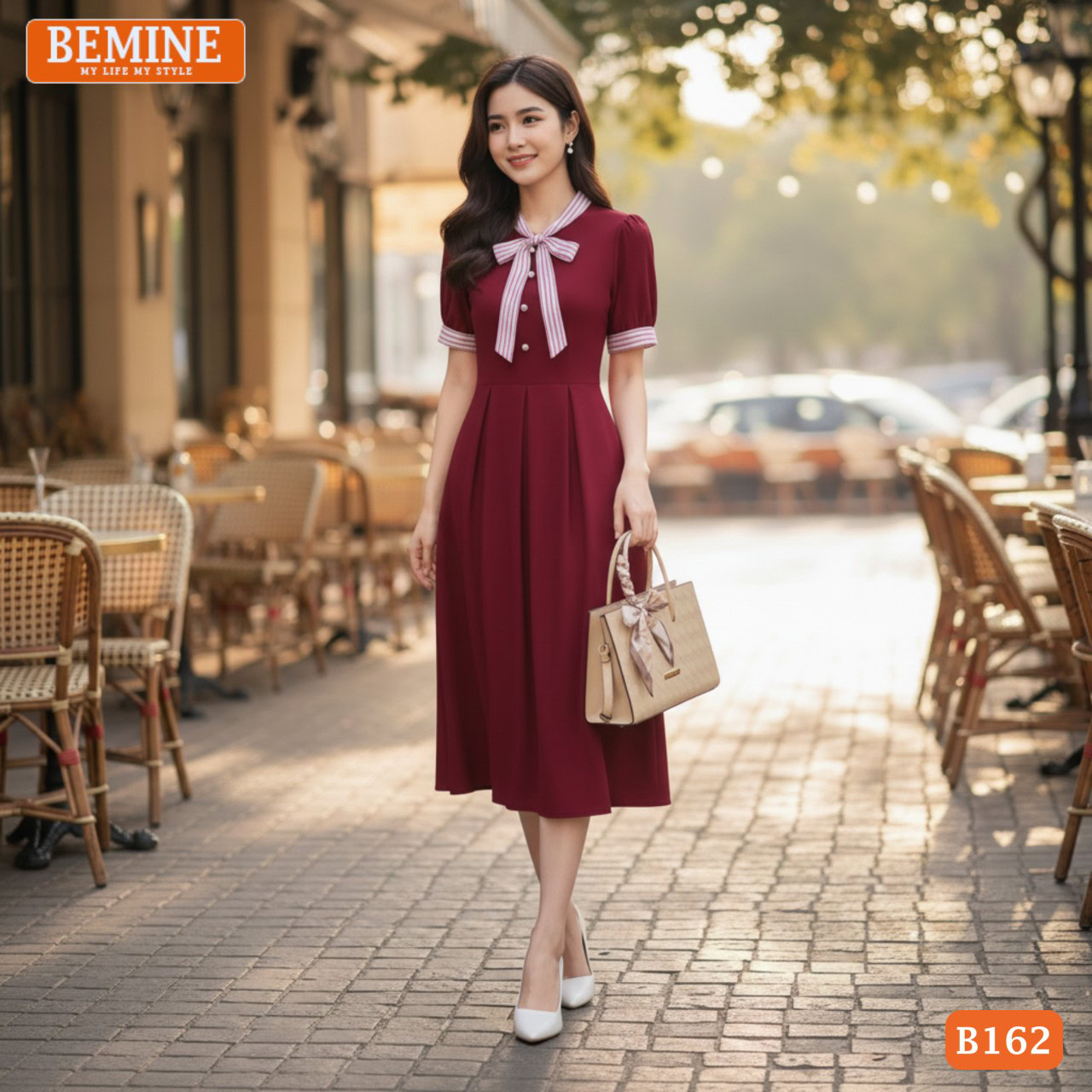 Mẫu Đầm Công Sở Cổ Vuông Tay Phồng Thanh Lịch Lịch Sự Cho Nàng 8 Dáng suông chiết eo nhẹ nhàng thoải mái suốt ngày dài công sở
