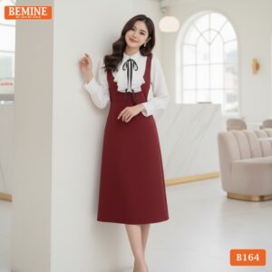 Chi tiết phối bèo tinh tế trên mẫu đầm thiết kế BEMINE B164.
