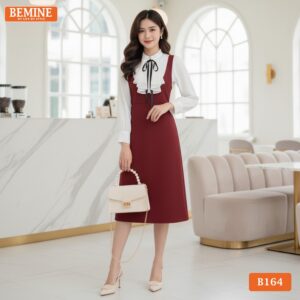 Người mẫu diện đầm BEMINE B164 tay dài đi làm chuyên nghiệp.