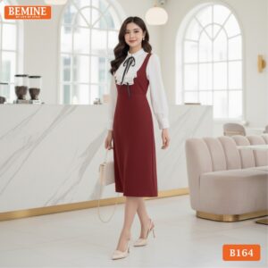 Đầm thiết kế BEMINE B164 cổ chữ V phối bèo thanh lịch.