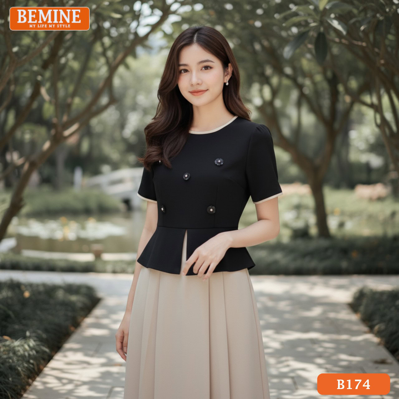 Đầm thiết kế BEMINE Peplum Công Sở Dáng Chữ A Cổ Tròn B174 Đầm công sở BEMINE B174, cổ tròn, có Peplum tạo điểm nhấn vòng eo thon gọn, dáng chữ A