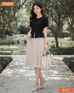 Đầm thiết kế BEMINE cổ tròn dáng peplum tùng váy dáng chữ A phù hợp đi làm-B174 hình ảnh
