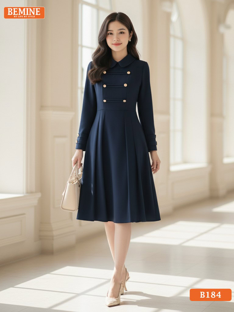 Mẫu đầm cổ sen đẹp nhất 2025 váy thiết kế BEMINE B184