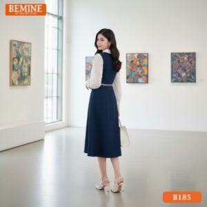 ầm thiết kế công sở BEMINE B185 dáng A cổ sen tay dài trắng thanh lịch
